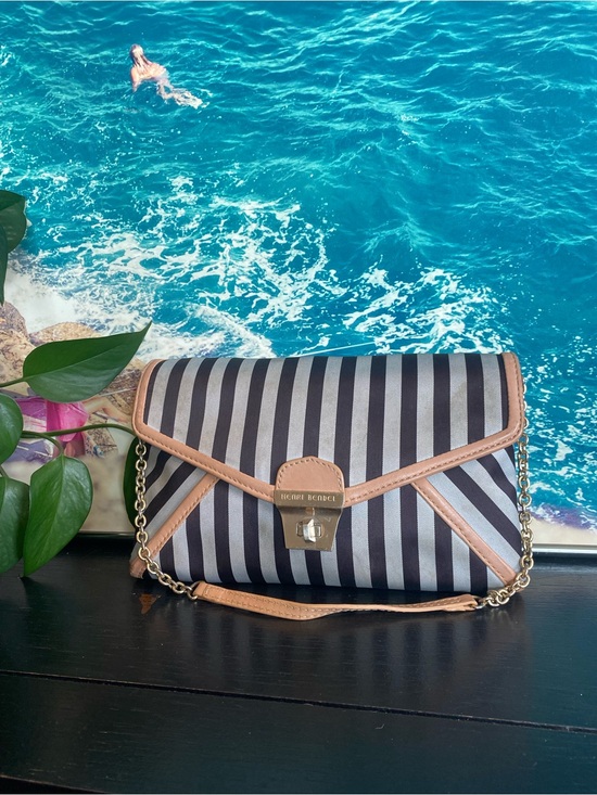 henri bendel Handbags - Henri Bendel black and white striped crossbody and blue satin interior